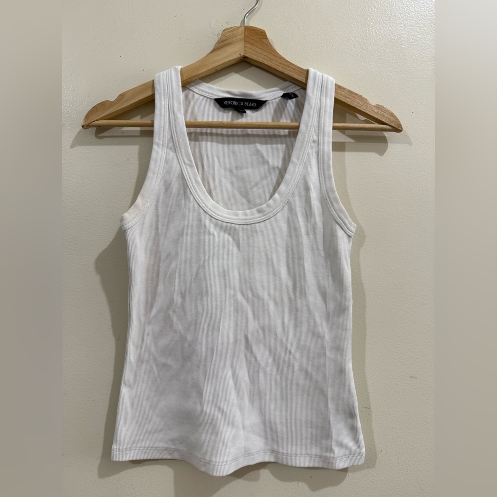 Veronica Beard White Ribbed Scoop-Neck Tank